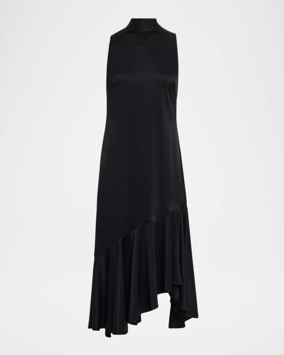 Jenkins Turtleneck High-Low Flounce Midi Dress
